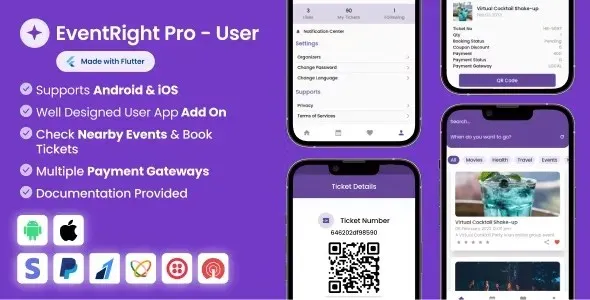 (v1.4.0) User App for EventRight Pro Event Ticket Booking System Free Download