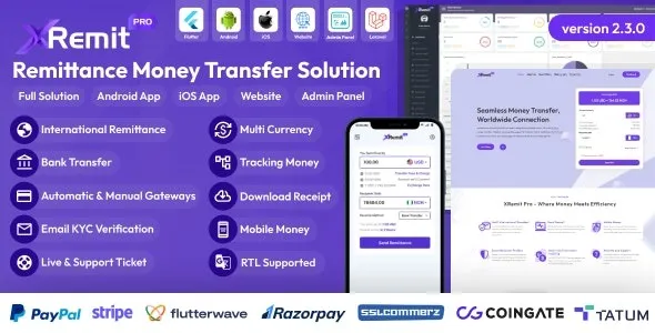 XRemit Pro (v2.3.0) – Remittance Money Transfer Full Solution Free Download