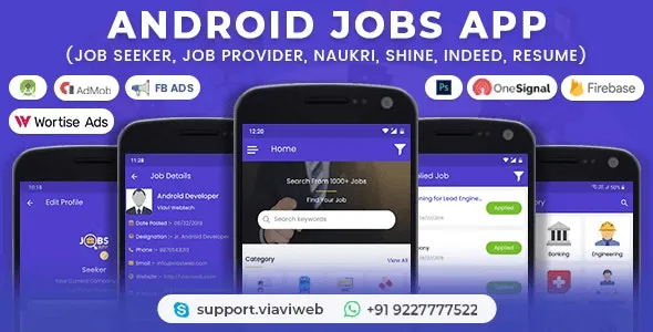 Android Jobs App (v2.1) (Job Seeker, Job Provider, Naukri, Shine, Indeed, Resume) Free Download