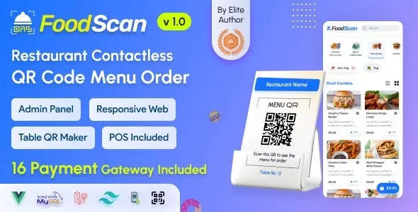 FoodScan (v1.1) Qr Code Restaurant Menu Maker and Contactless Table Ordering System with Restaurant POS Free Download